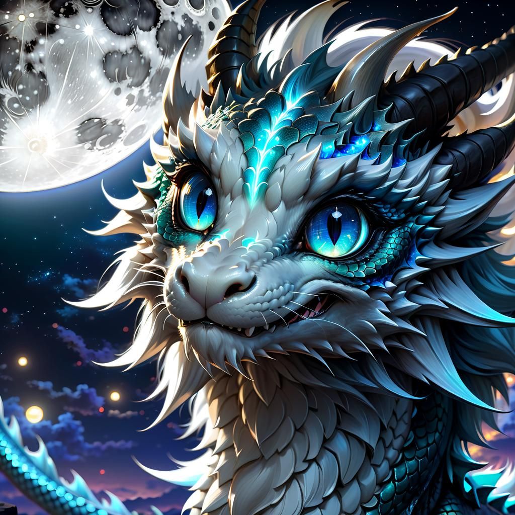 Luminescent Moon Dragon Anime Portrait in 16k