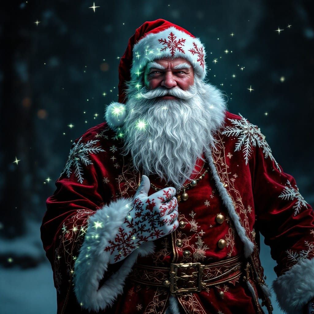 Majestic White-haired Santa Claus in Crimson Red Velvet Suit