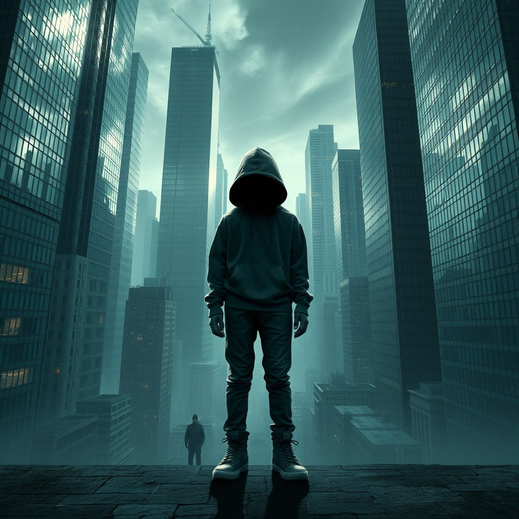 Boy in Metropolis with Looming Death: Gritty Urban Landscape