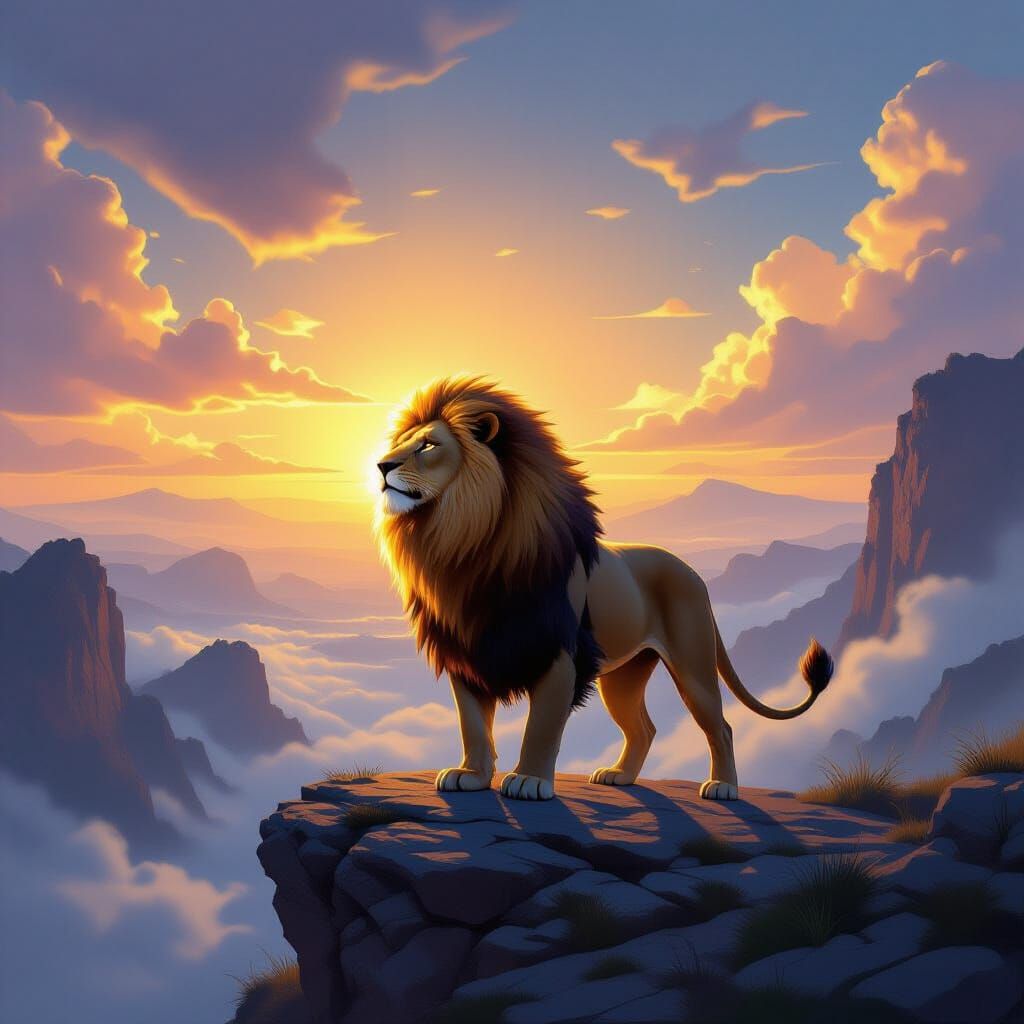 Majestic Lion at Dawn - Fantasy Concept Art