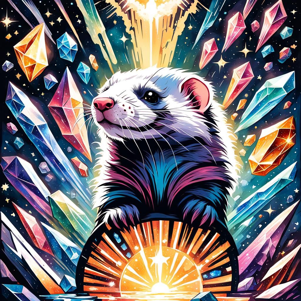 Ethereal Ferret in Space with Crystalline Surroundings