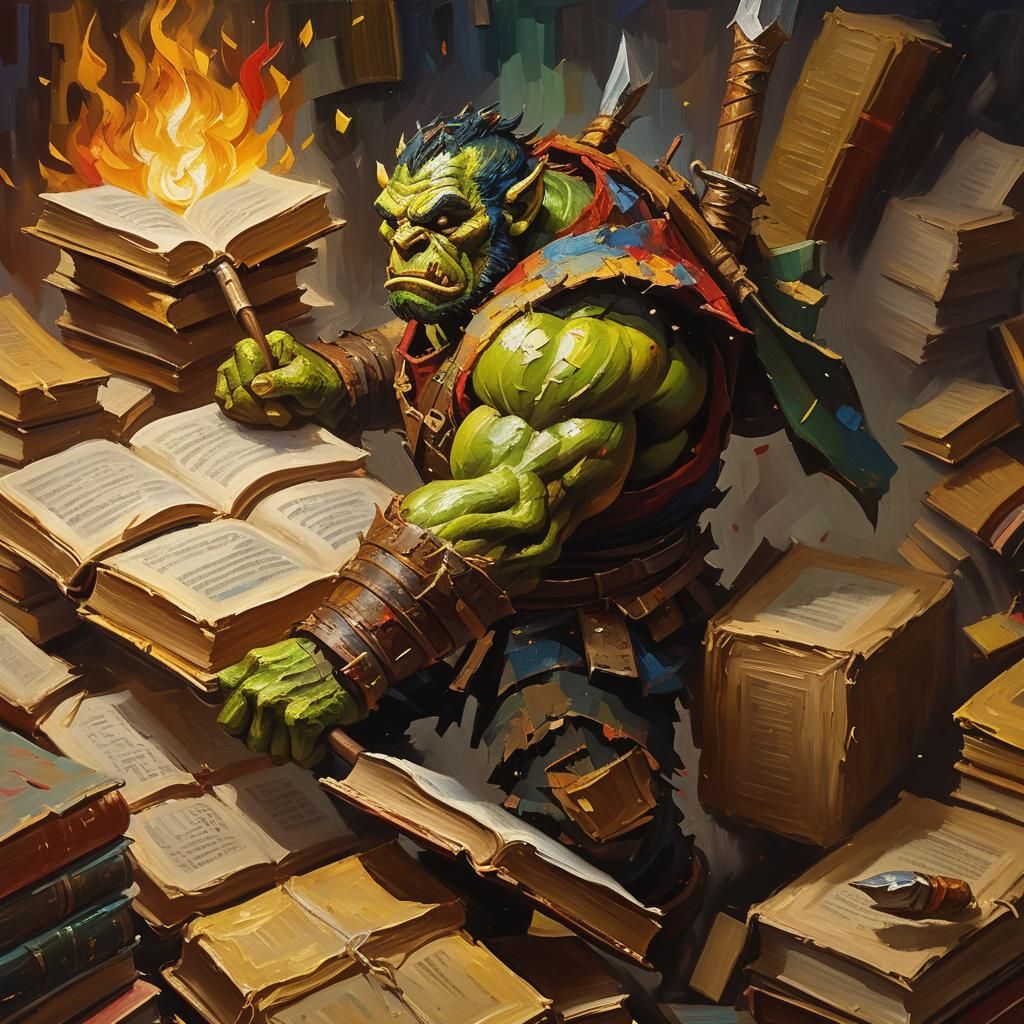 Orc Warrior Emerges: Expressionist Oil Painting