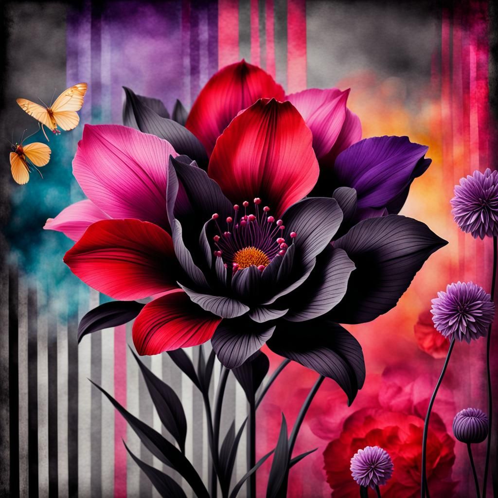 Gothic Flowers with Scrapbook Paper Background in Dark Fanta...