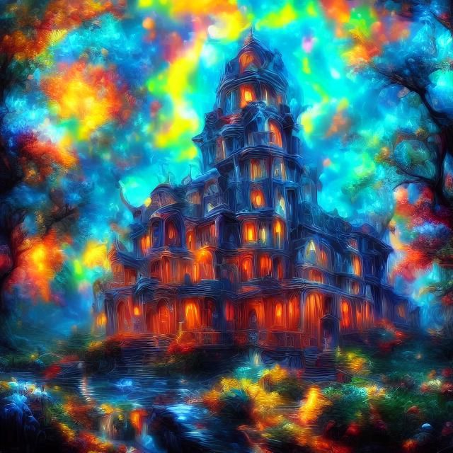 Neon Ghosts Haunt Halloween Mansion in 3D