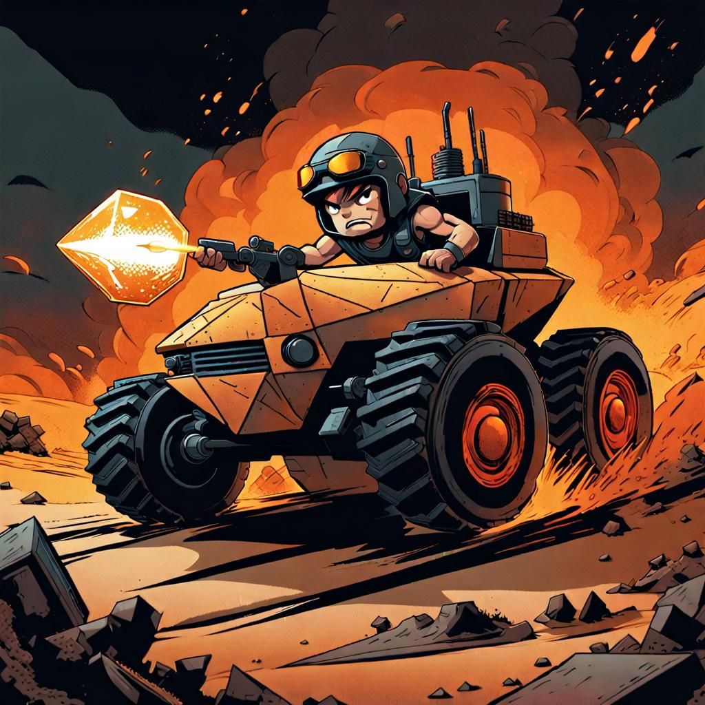 Chibi Driver Races Tank in Apocalyptic Wasteland