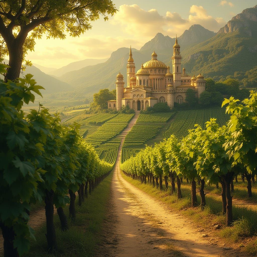 Golden Celtic City Amidst Lush Vineyards