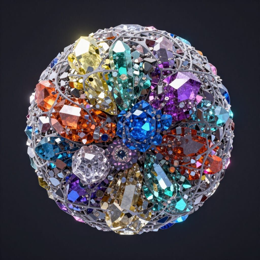 Dyson Sphere Made of Vibrant, Colorful Crystals