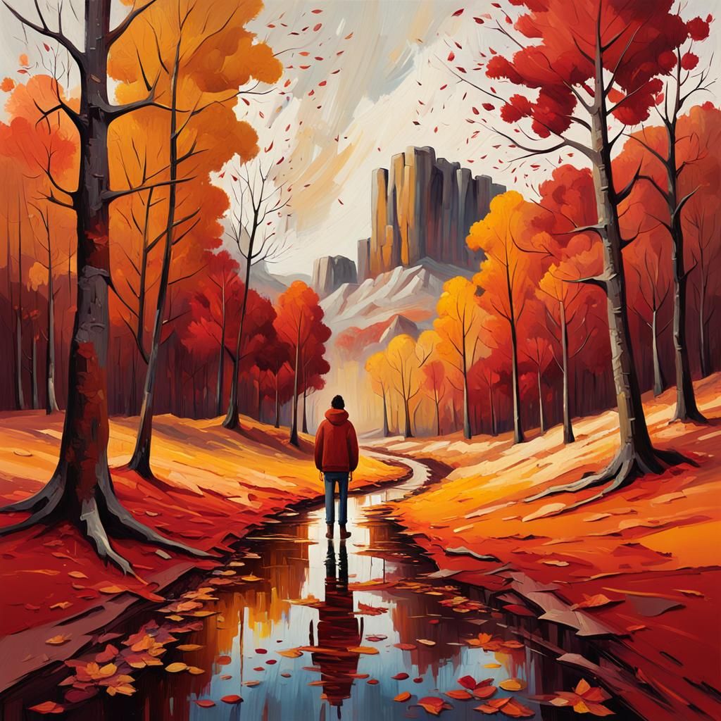 Autumn Landscape in Expressionist Oil Painting Style