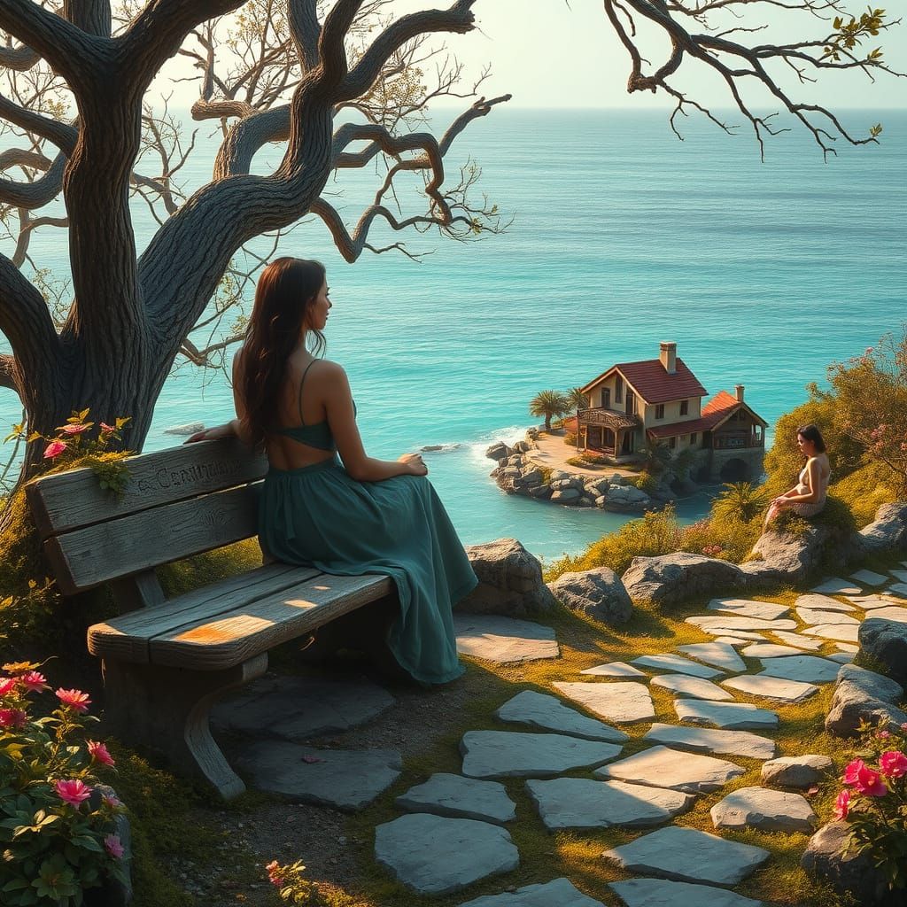 Enchanted Coastal Scene in Whimsical Style