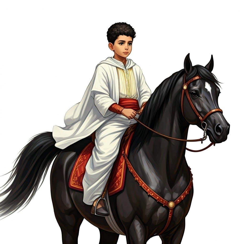 Algerian Boy on Horse in Realistic Anime Style