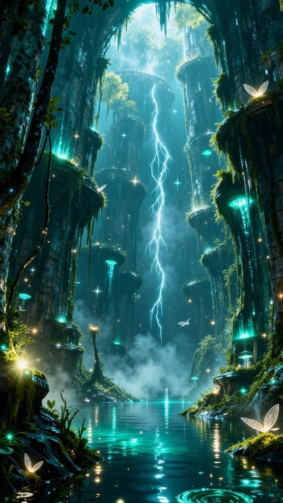 Bioluminescent Jungle Reclaims Ancient City Ruins