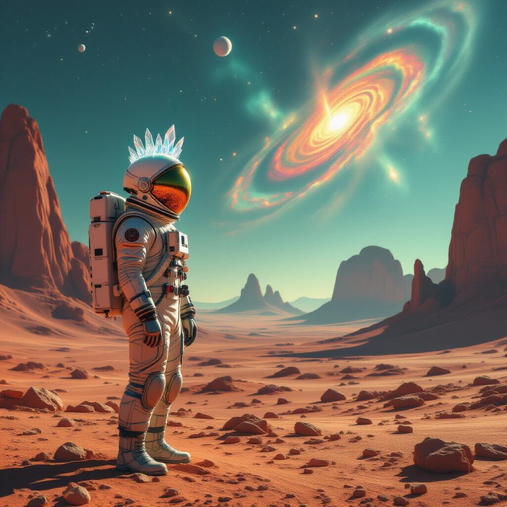 Astronaut on Alien World Under Cosmic Nebulae