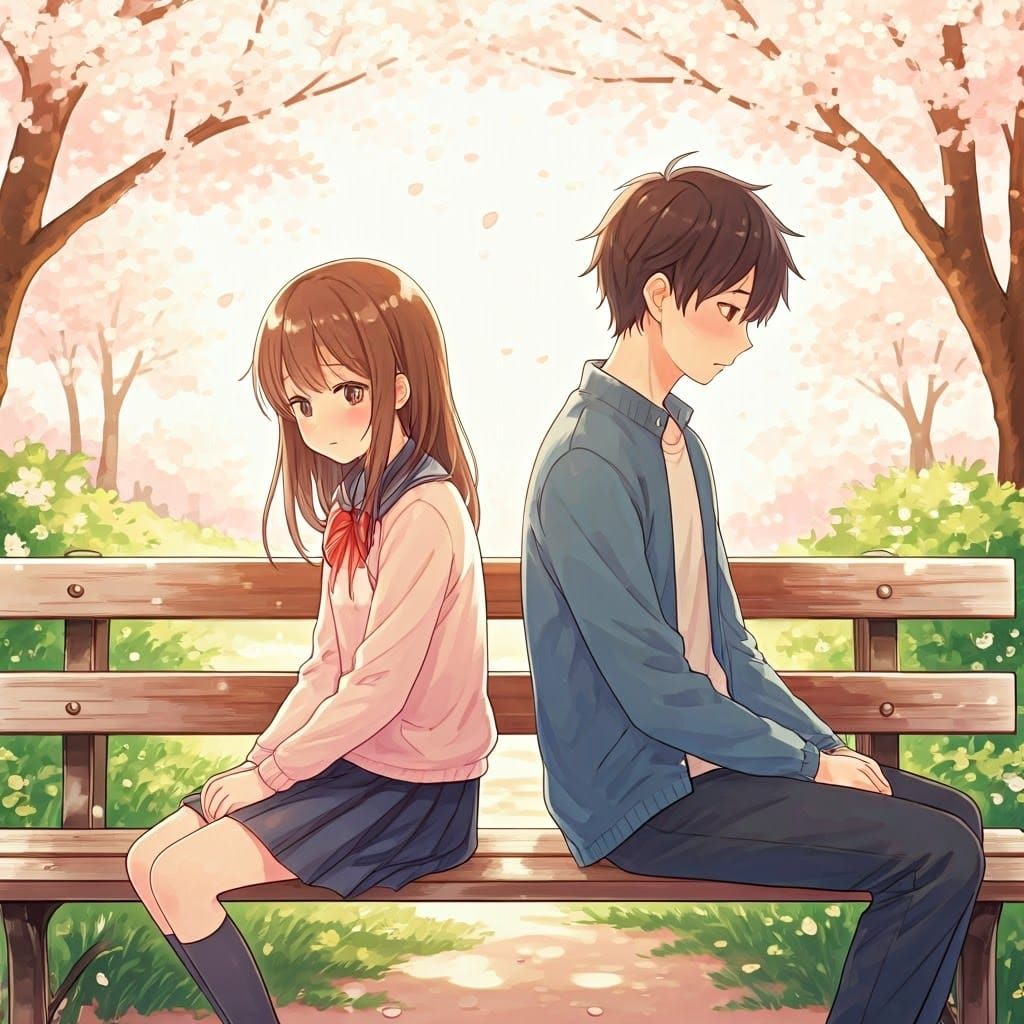 Whimsical Park Encounter in Pastel Manga Style