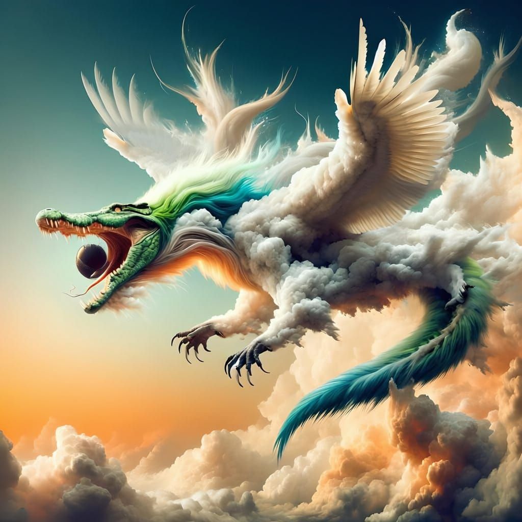 Majestic Crocoduck Soaring Through Dramatic Sunset