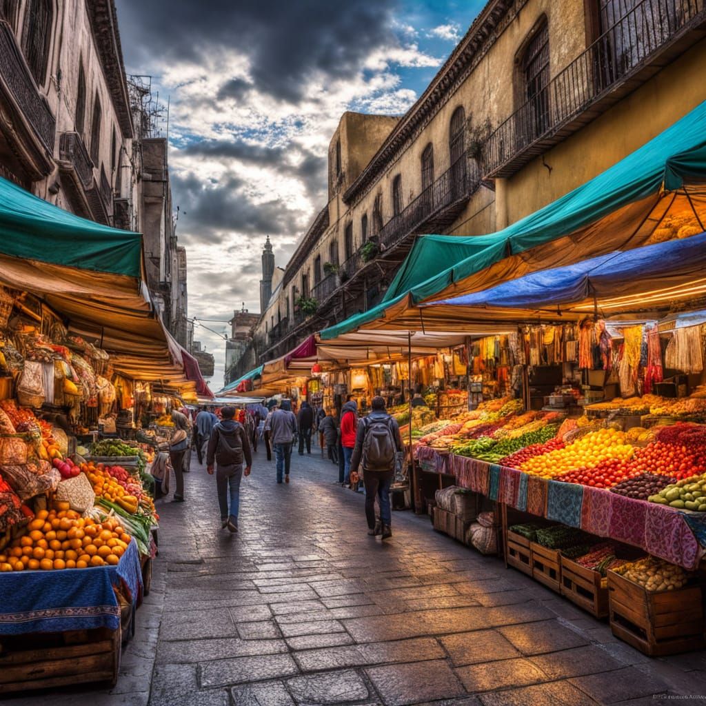 Vibrant México Market Scene in Cinematic Style
