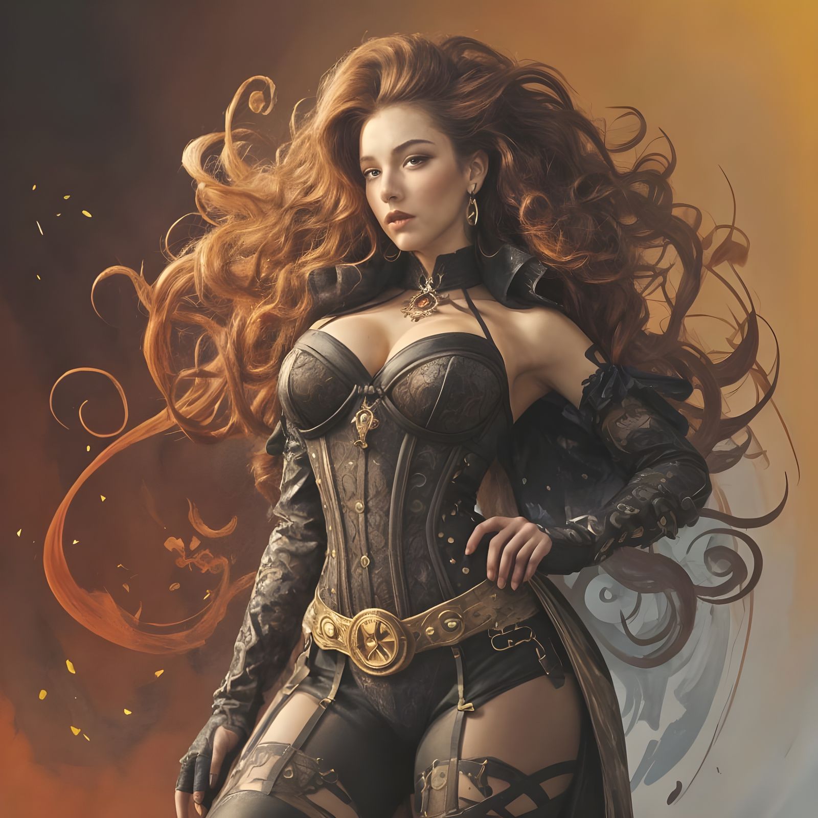 Steampunk Woman in Impressionist Watercolor Style