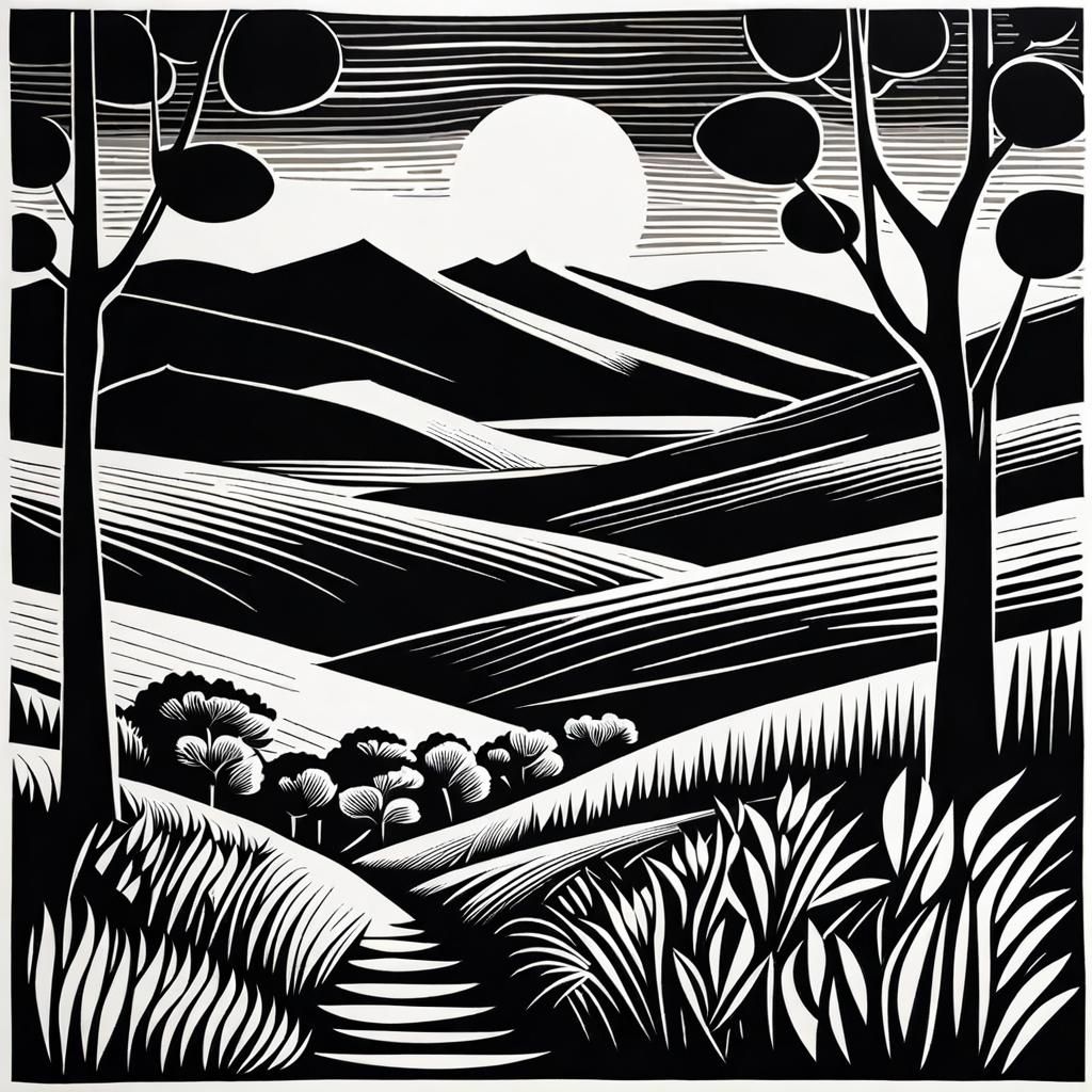 linocut landscape
