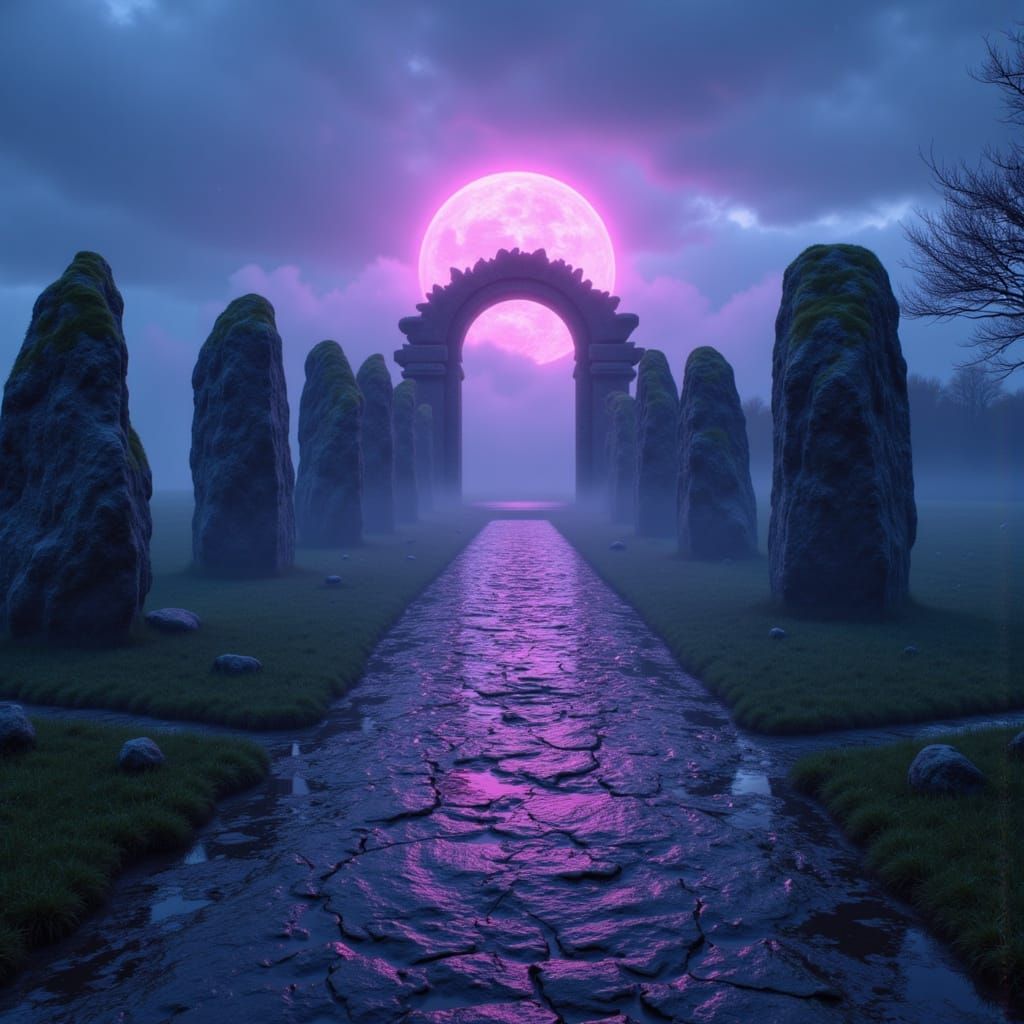 Mythical Newgrange Ireland in Mist, Detailed Matte Painting
