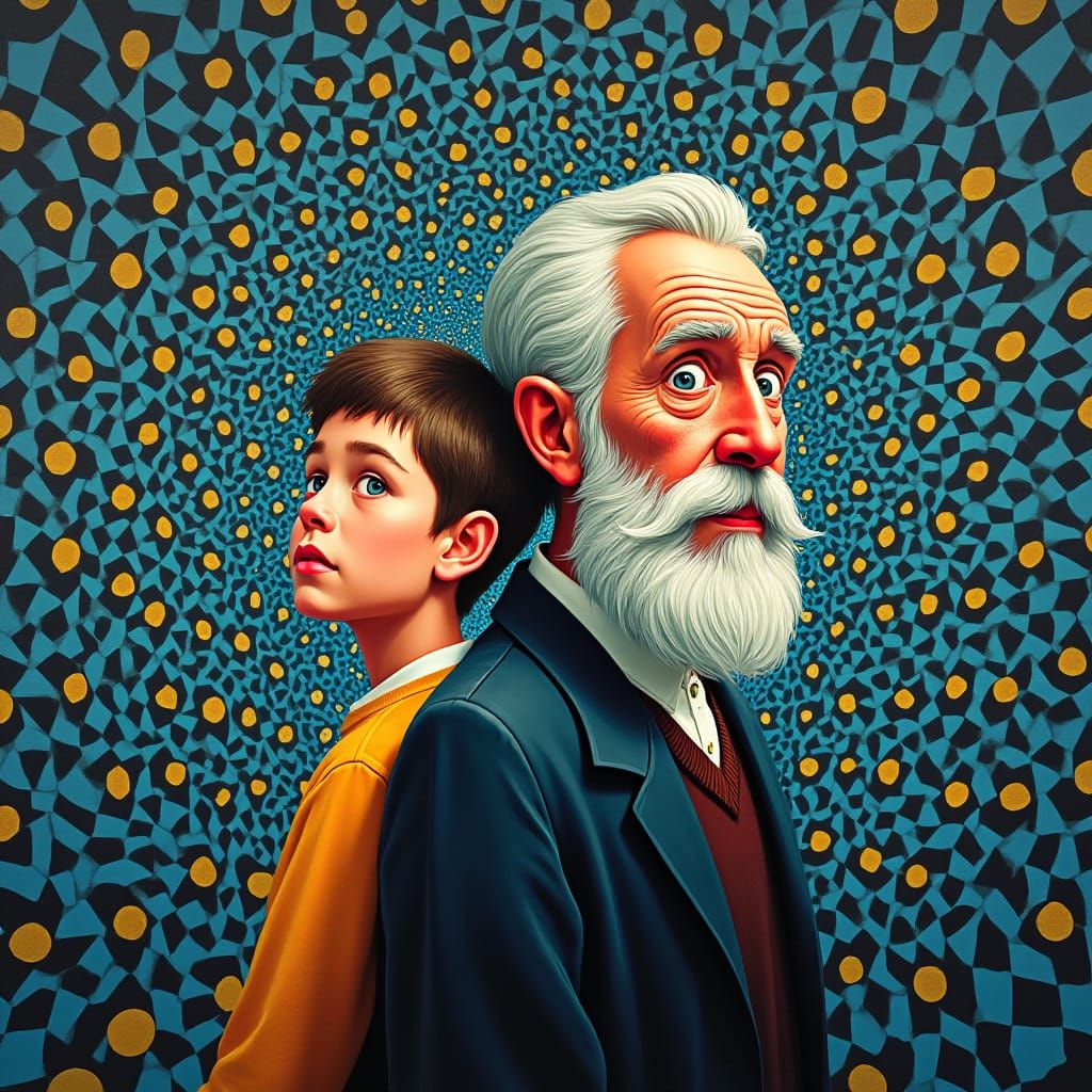 Generational Curiosity in Surrealist Pop Art Style