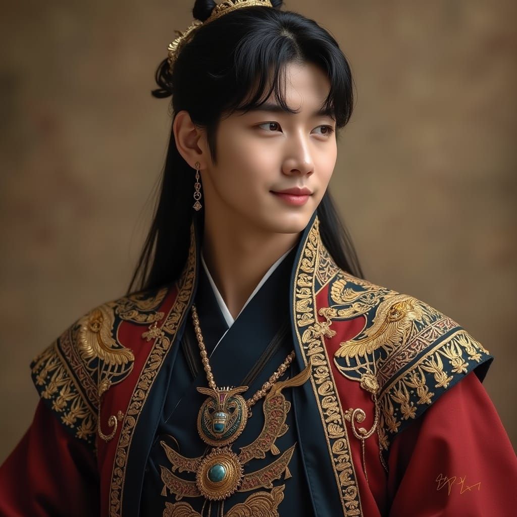 Korean Fantasy Prince Inspired by the Sphinx in Elegant Hanb...