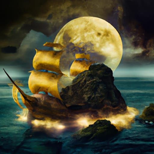 Golden Ship on Stormy Sea, Renaissance Style