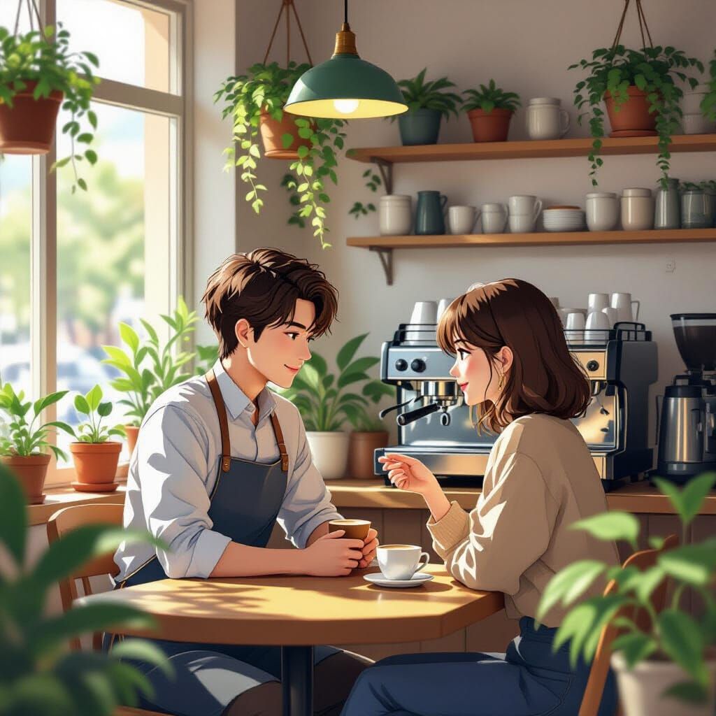 Cozy Cafe Scene in Anime Style