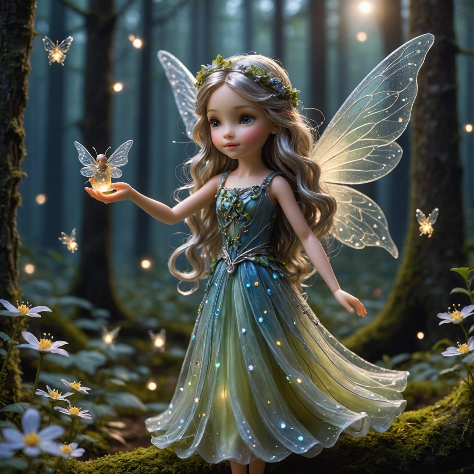 Enchanted Fairy with Shimmering Wings in Moonlit Forest
