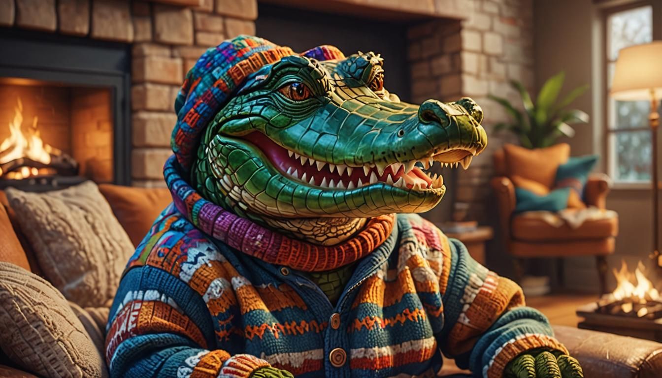 Alligator in Sweater: Digital Illustration