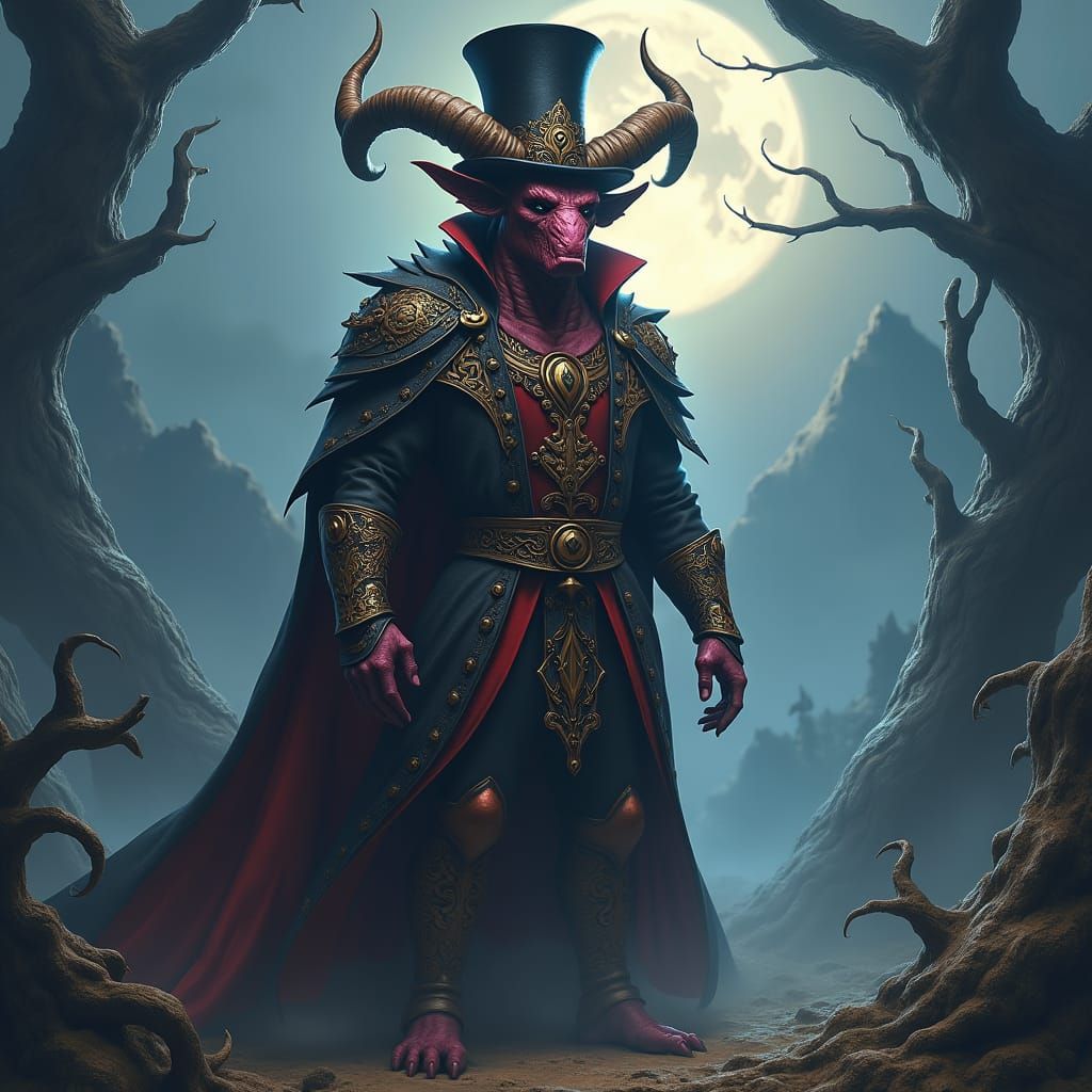 Devil with Top Hat in Mystical Realm