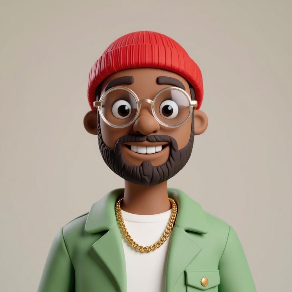 Claymation Portrait of Stylish Black Tech Bro in Red Beanie