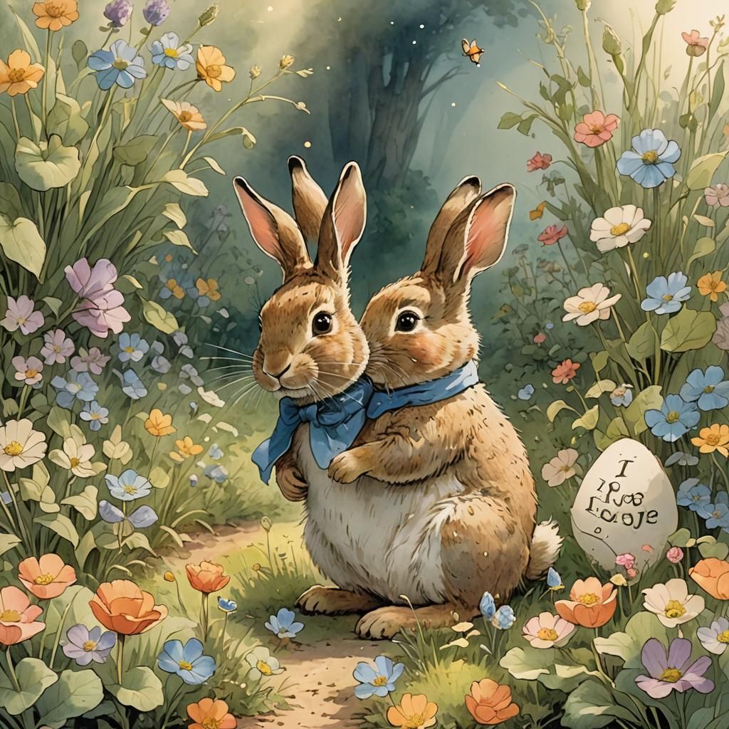 Enchanting 3D Rabbit with I LOVE Sign in Magical Forest