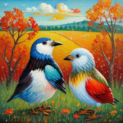 Colorful Birds in Neo-Impressionist Expressionist Style