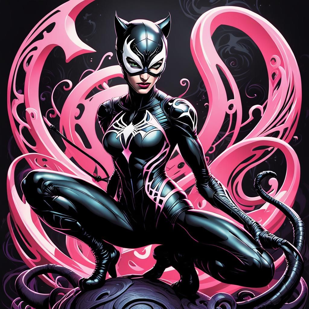 Catwoman in Symbiote Suit with Mystical Backdrop