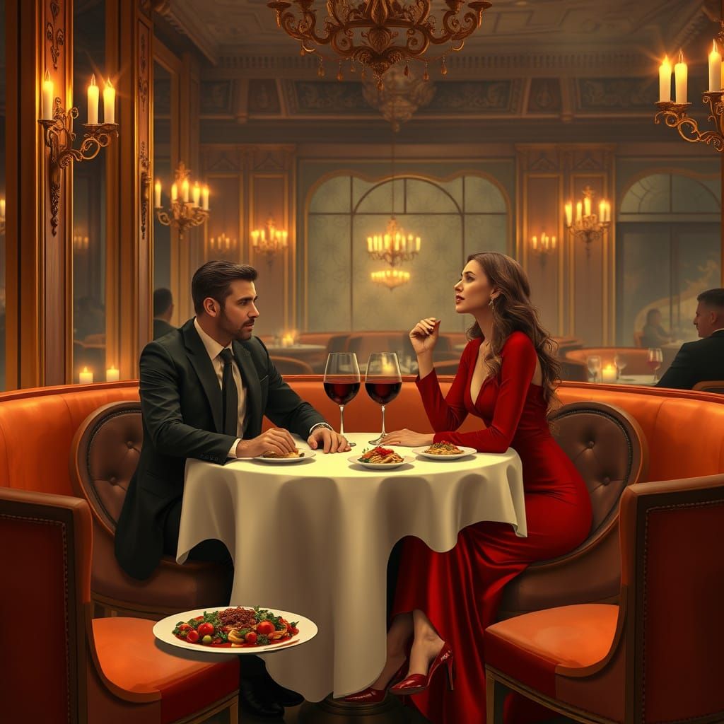 Elegant Couple Dines in Upscale Ambiance