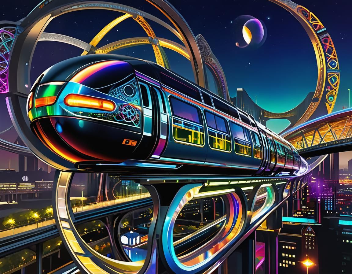 Teslapunk City with Monorail in Spirograph Style