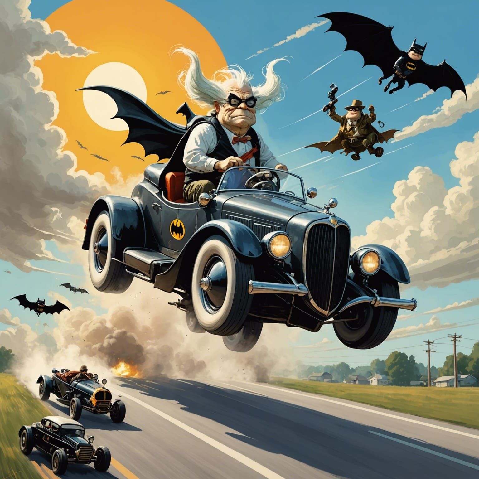 Squidbillies Drive Batmobile in Rockwell Style