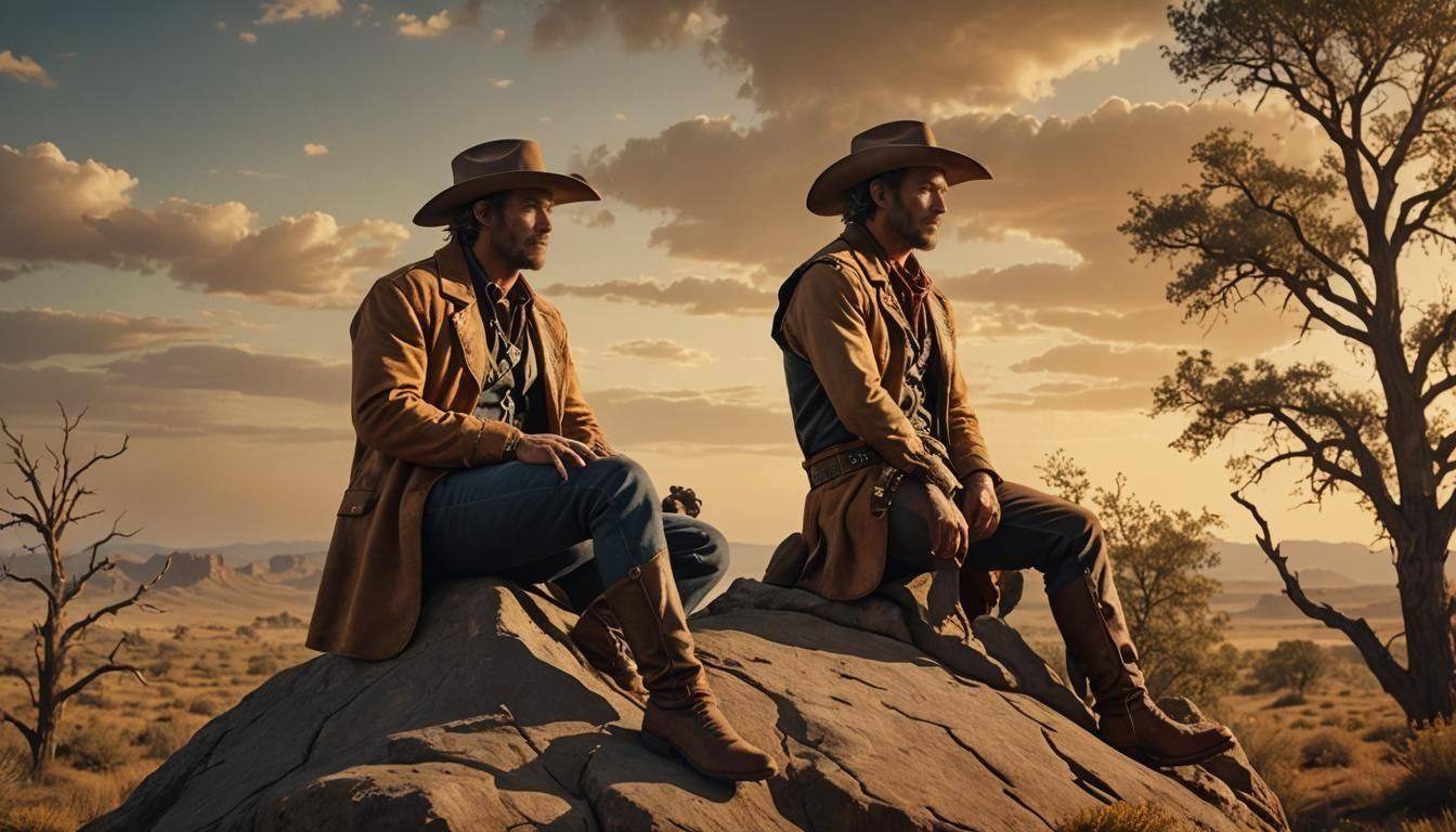 Cowboy and Wolf in Midwestern Plains