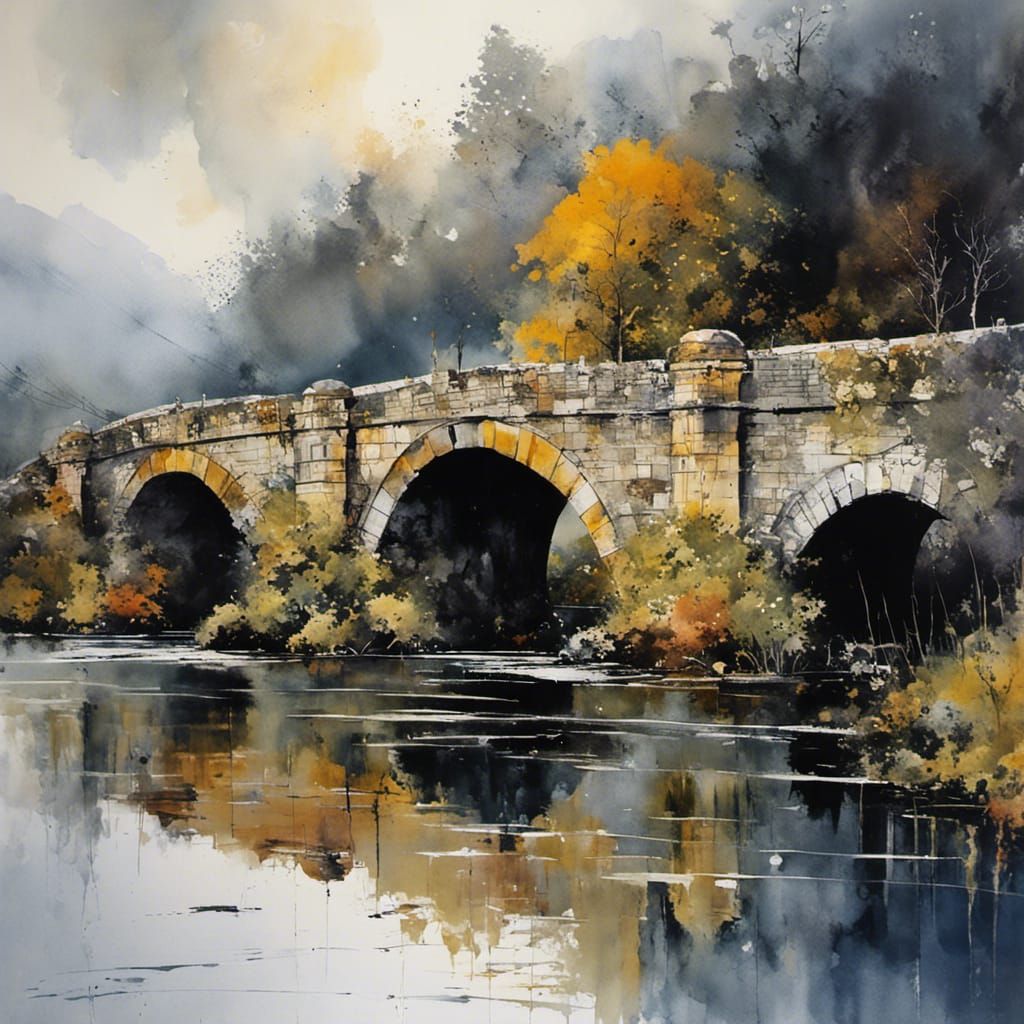 Scottish Highlands Bridge in Colorful Graffiti Art Style