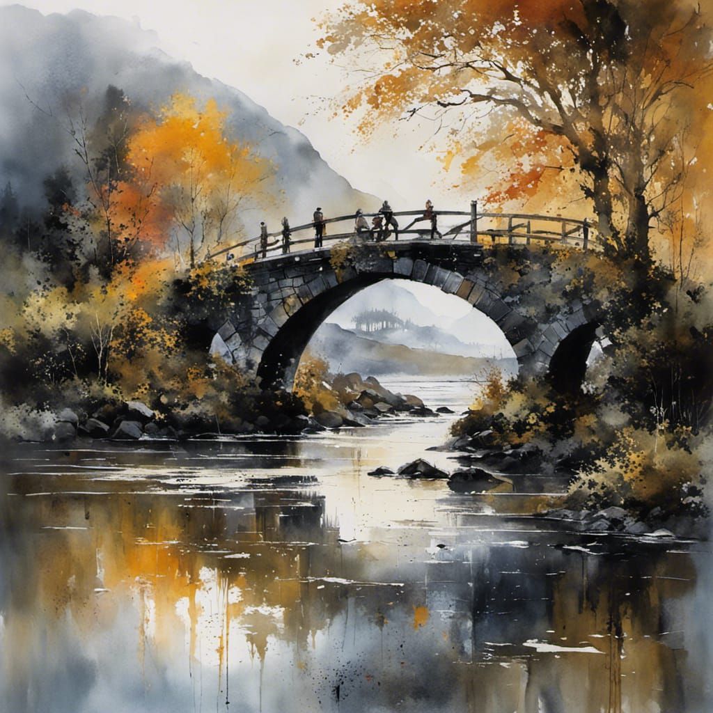 Scottish Highlands Bridge in Colorful Graffiti Art