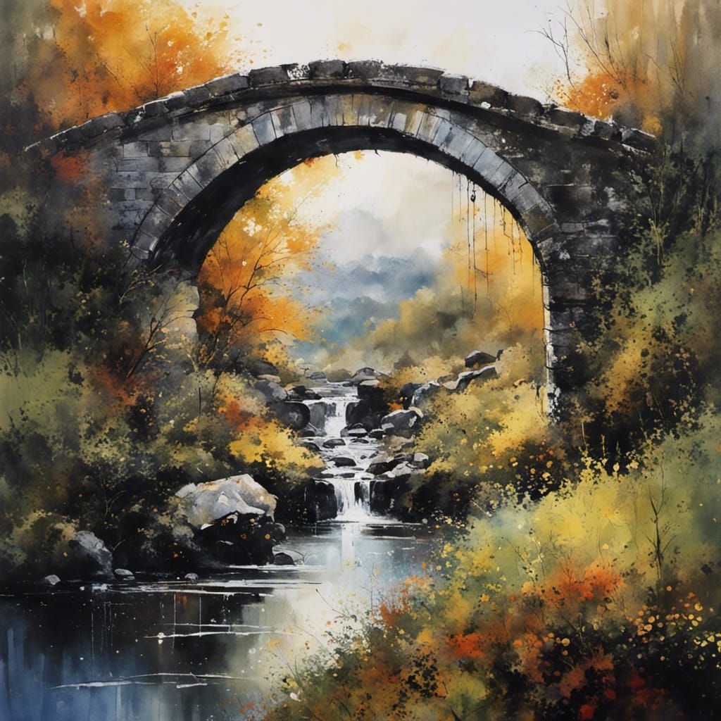 Scottish Highlands Bridge in Graffiti Splash Art