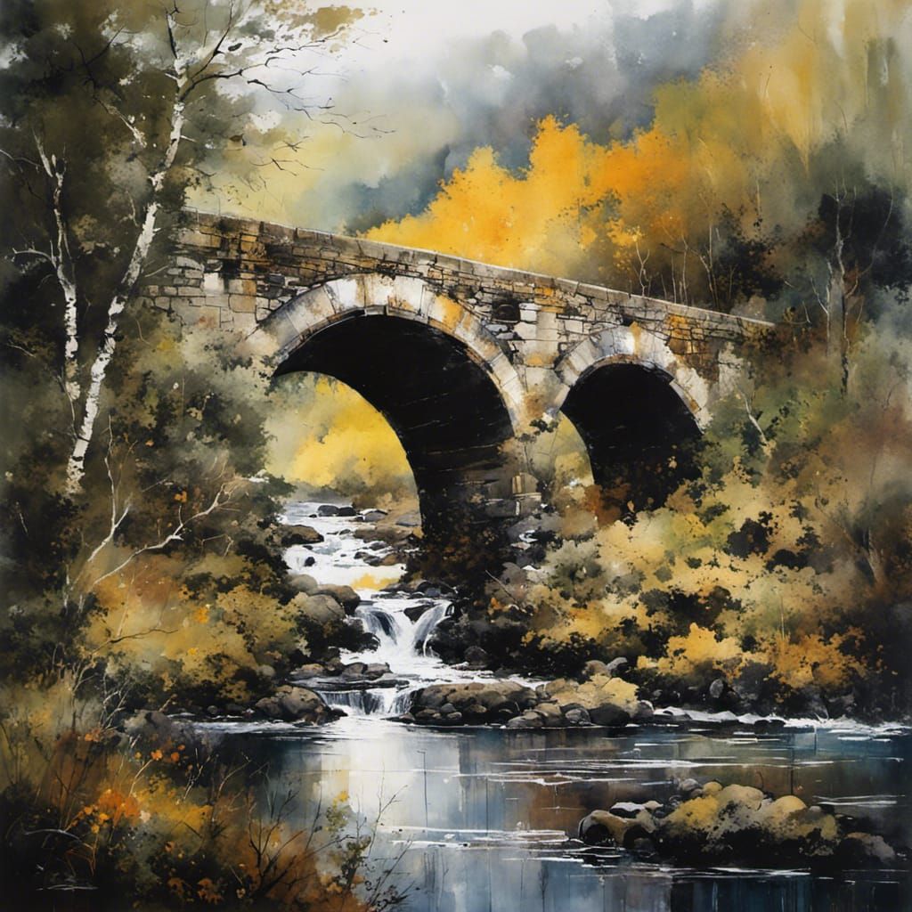 Scottish Highlands Bridge: Intricate Graffiti Splash Art