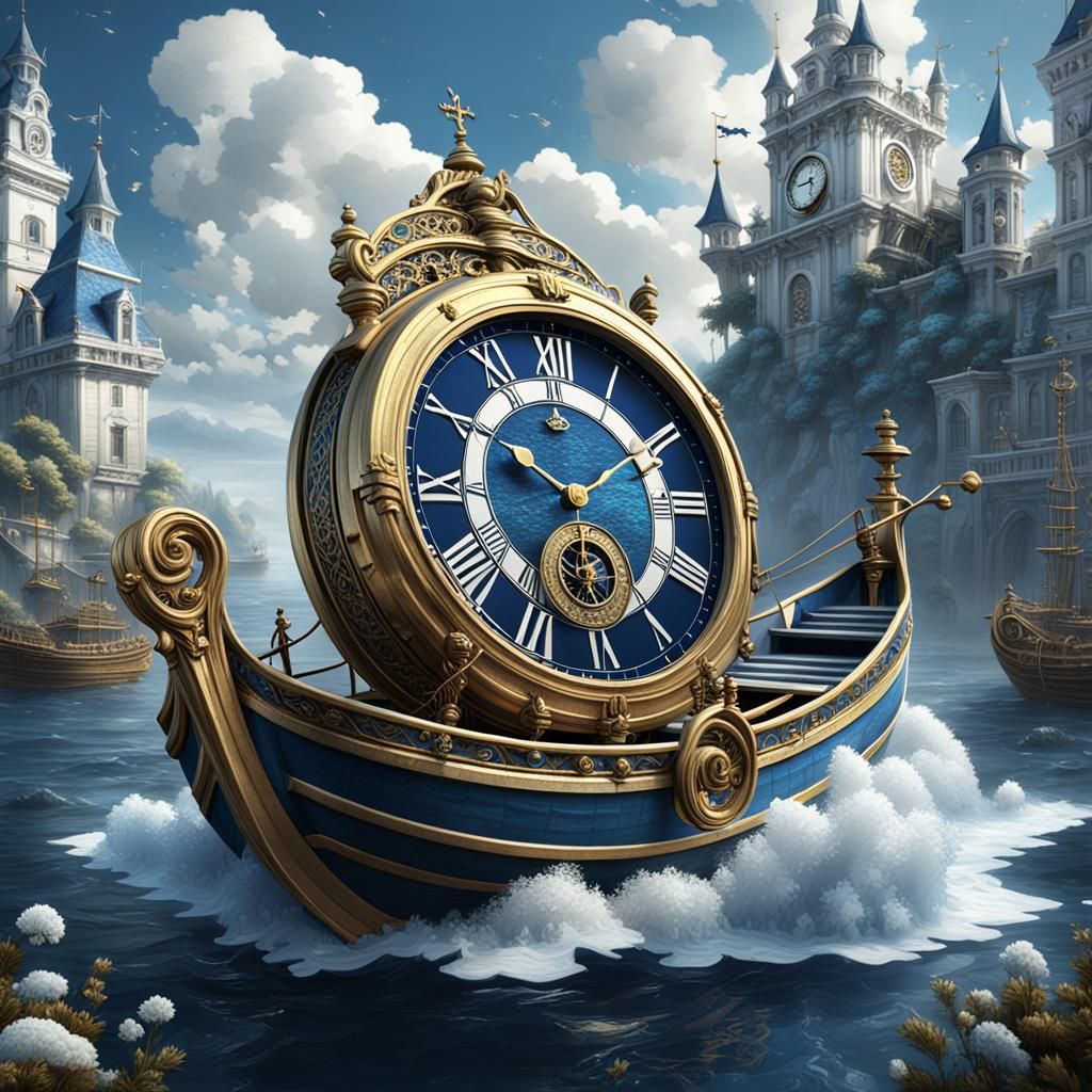 Boat on Clock in Detailed Matte Painting