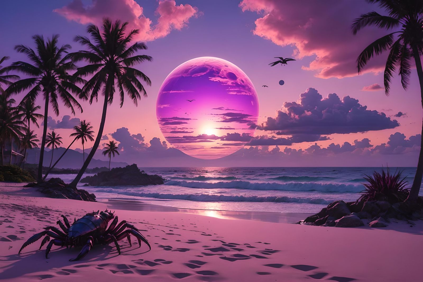 Steampunk Sunset on Alien Planet in Hyperrealism