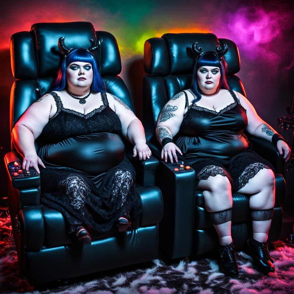Goth Couple Gaming in a Neon-Lit Room