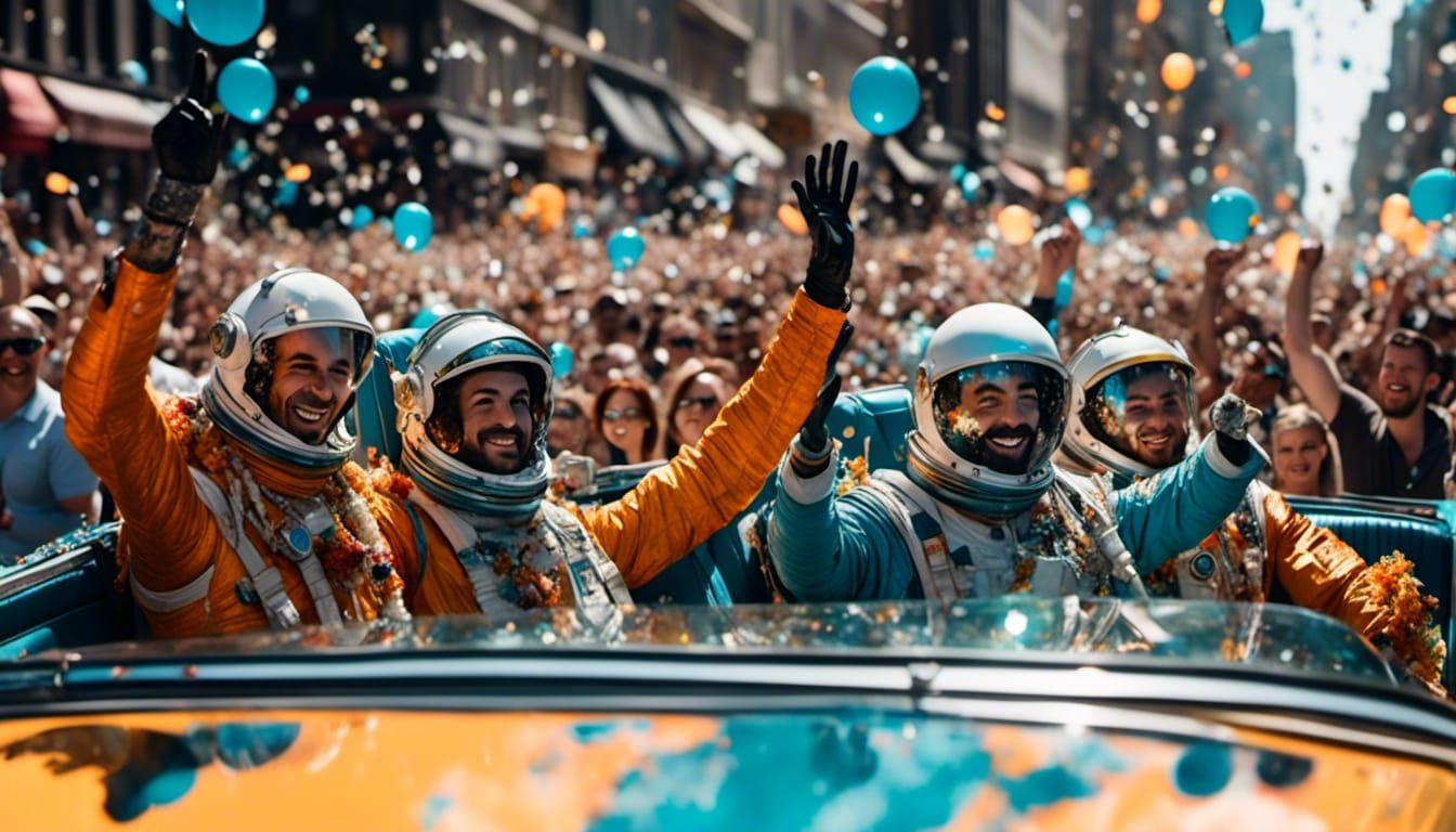 Astronauts Celebrate in Modern City Parade