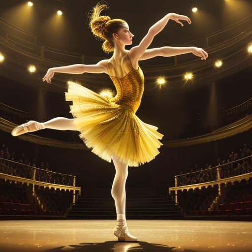 Vibrant Oil Painting of Ballet Dancer on Stage