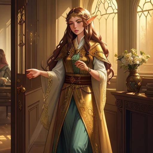 Ethereal Elven Woman in Golden Hour Lighting
