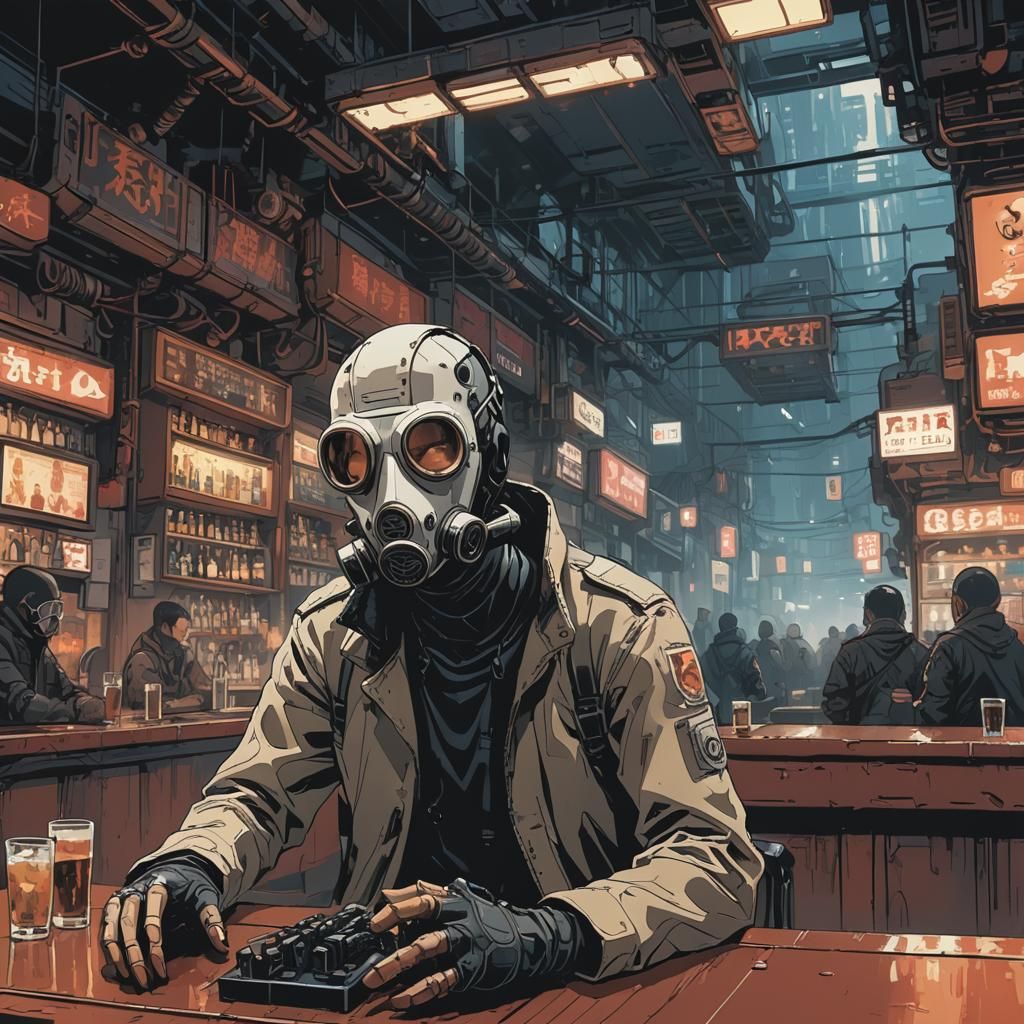 Cybernetic Hacker in Dystopian Cyberpunk City