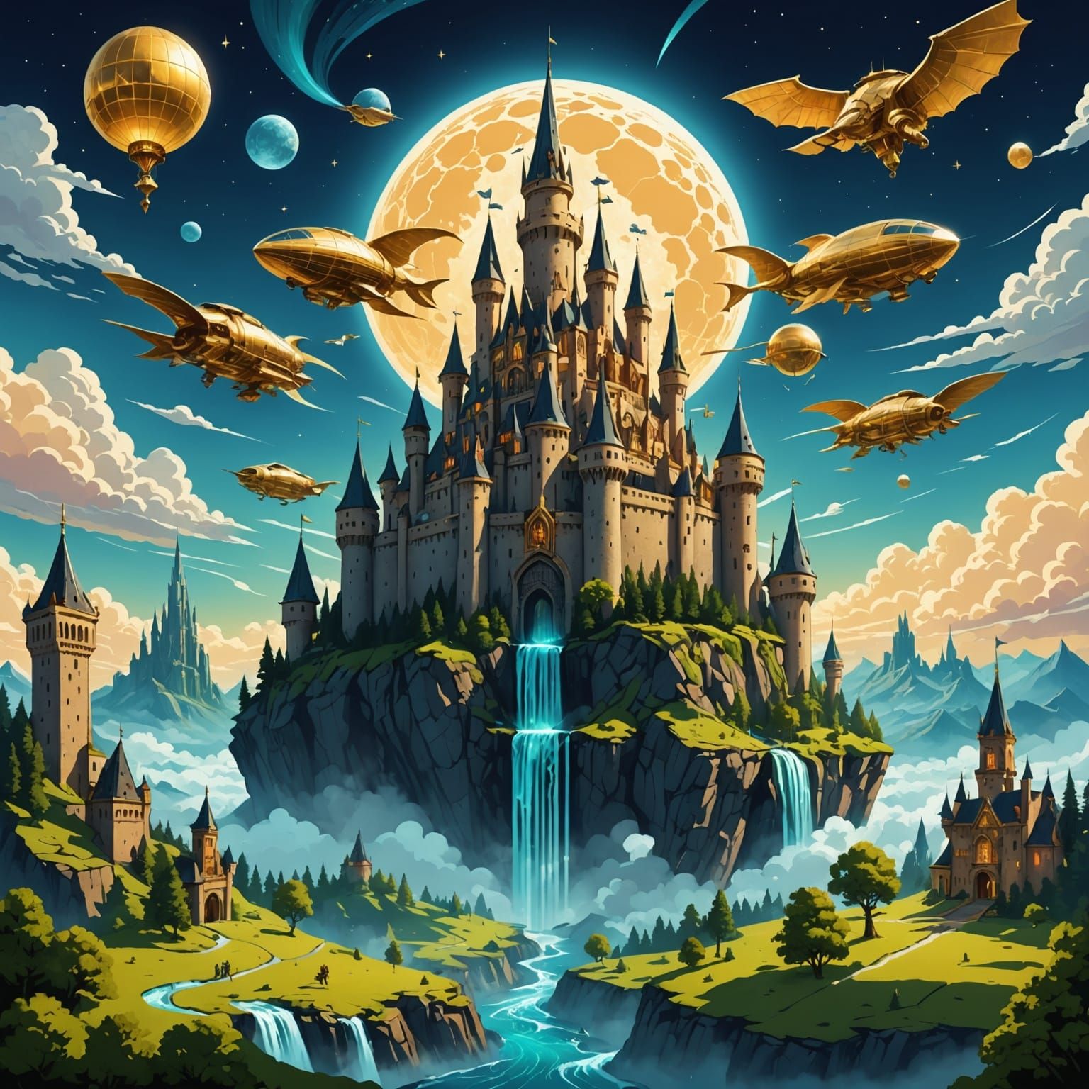 Neo-Medieval Kingdom in the Sky: Cyberpunk Fantasy Art