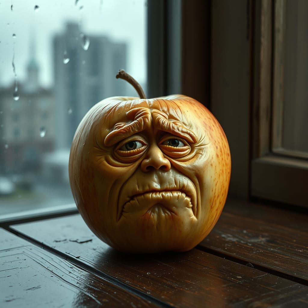 Worn Apple Elder Contemplates the City